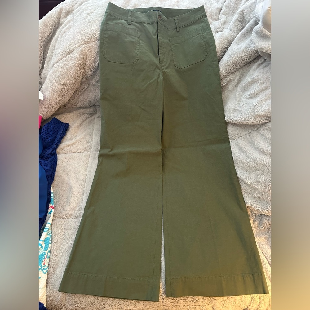 J. Crew Factory Green and Pink Wide-Leg Pants